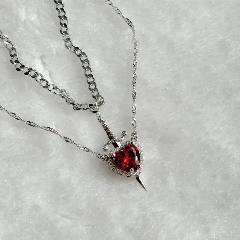 Heart and Sword Couple Necklace