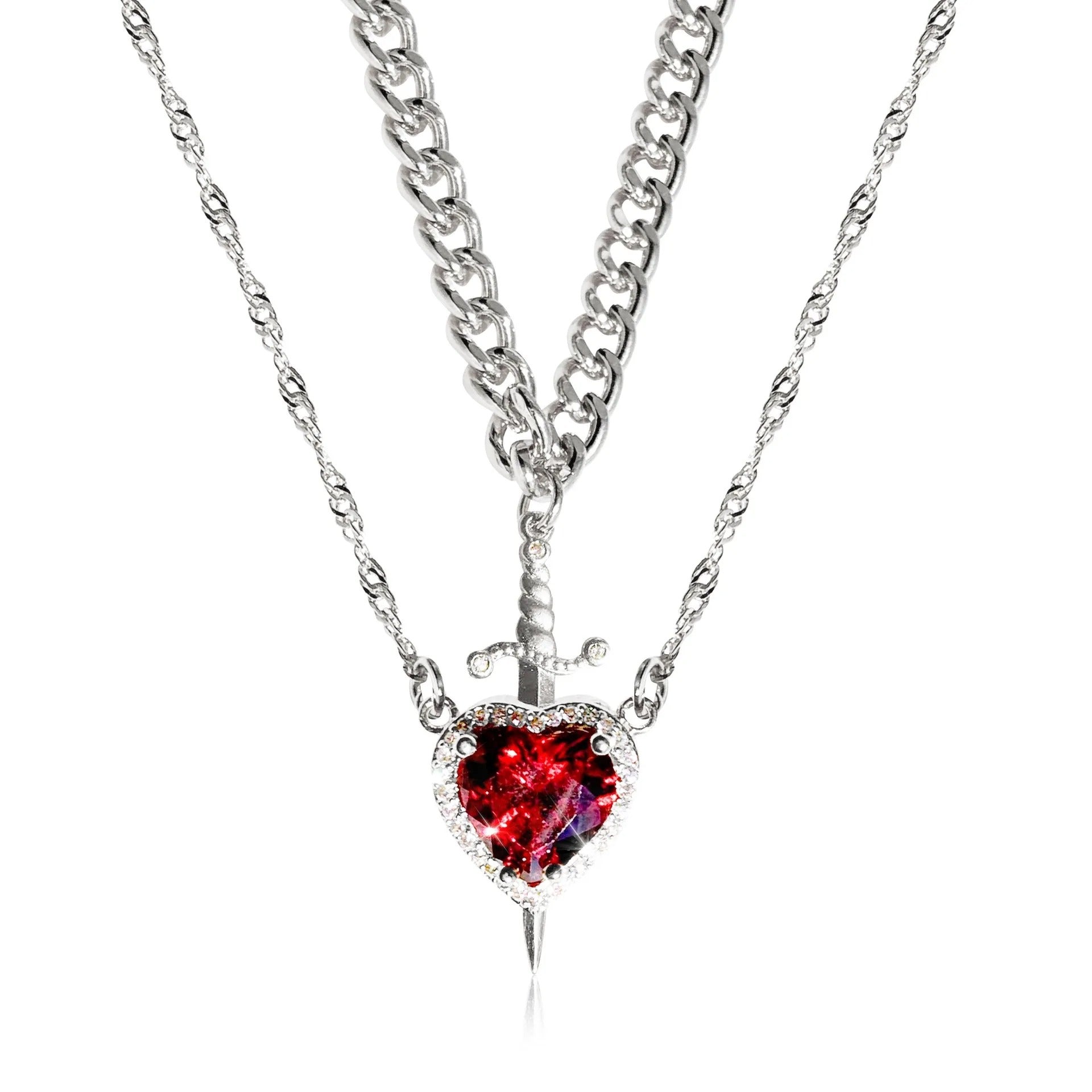 Heart and Sword Couple Necklace