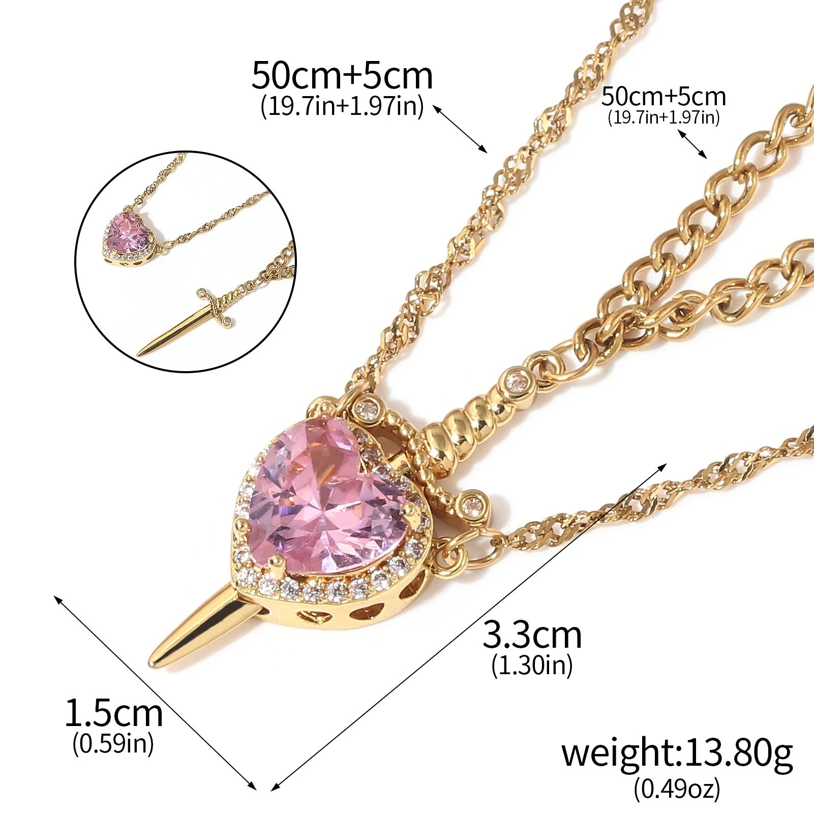 Heart and Sword Couple Necklace